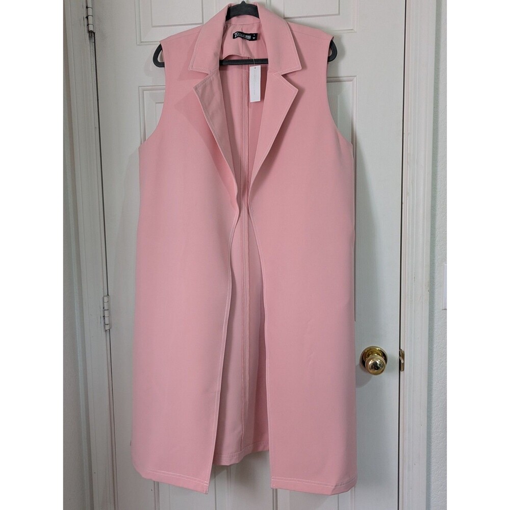 NWT 7th Avenue Sleeveless Longline Open Vest Blazer Womens XL Pink Blush Pockets